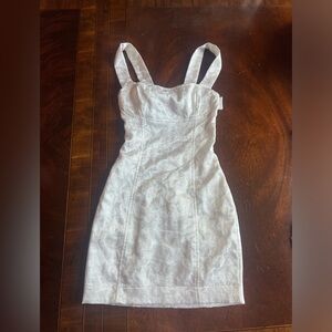 Lucy in the Sky Jacquard Dress- White with Floral Pattern and Tie in the Back